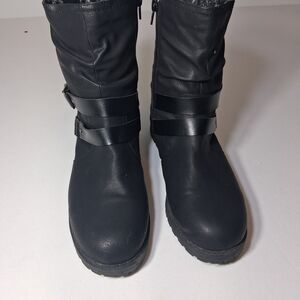 Jellypop Black Ankle Boots Buckle Strap Side Zip Lug Sole Womens Size 10